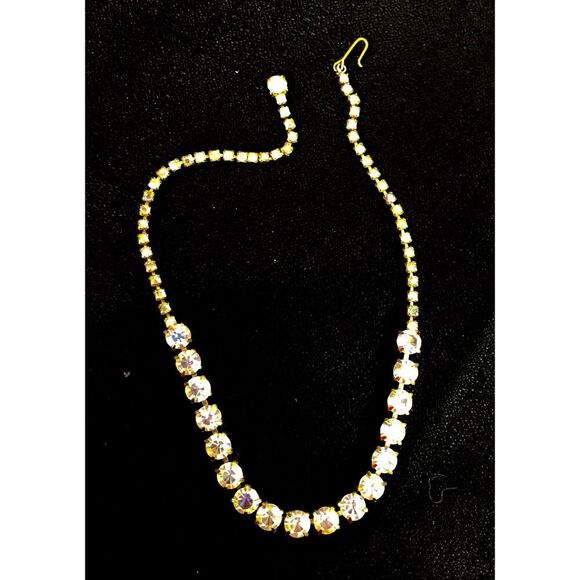 Vintage Gold-Tone, Aurora Borealis Crystal Rhinestone Necklace, 1950s, 15 inch - Picture 1 of 11